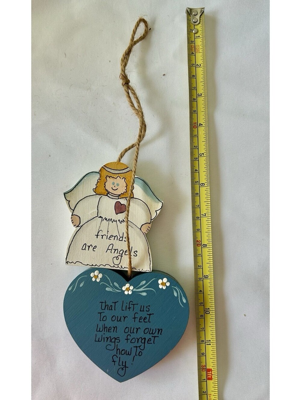 Vtg Hanging Heart Angel Cottage Grandma Country Core Tole Painting Rustic Friend